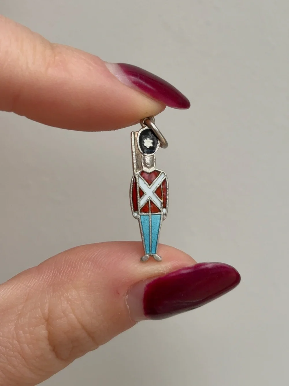 Vintage Sterling Silver Royal Guard Enamel Charm Pendant Mid Century Modern